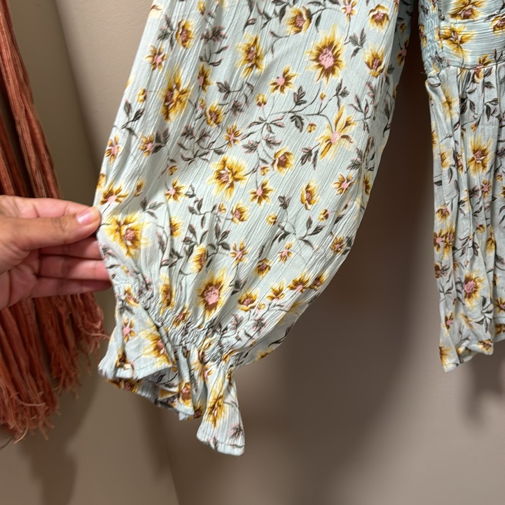 Angie Floral Print Top - Light Blue and Yellow - Picture 5 of 7